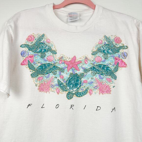Vintage Florida T-Shirt with Sea Turtles Starfish Shells - Picture 2 of 5
